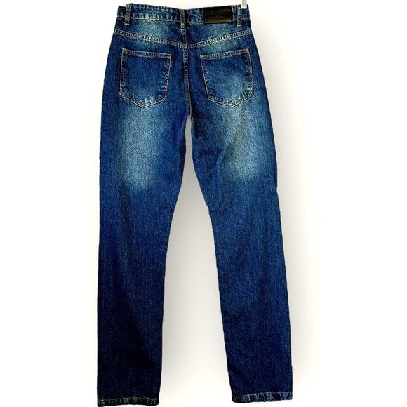 boohooMAN Relaxed Rigid Rip Blue Jeans Men Size 30 Tall New Button Fly Zip Hem - Picture 3 of 14